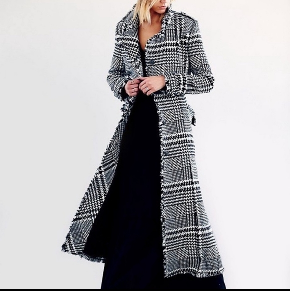 Free People Recognition Houndstooth maxi coat.